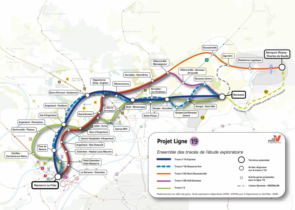 schema des potentiels tracés de la future ligne 19
